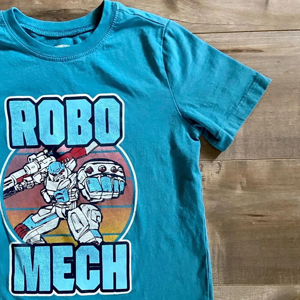 OshKosh Boys Blue Teal Originals Graphic Robo Mech Tee Shirt